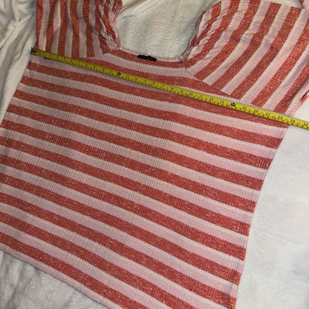 Lane Bryant Womens Red Pink White Stripe Elastic Square Neck Long Sleeve Shirt - Picture 9 of 12